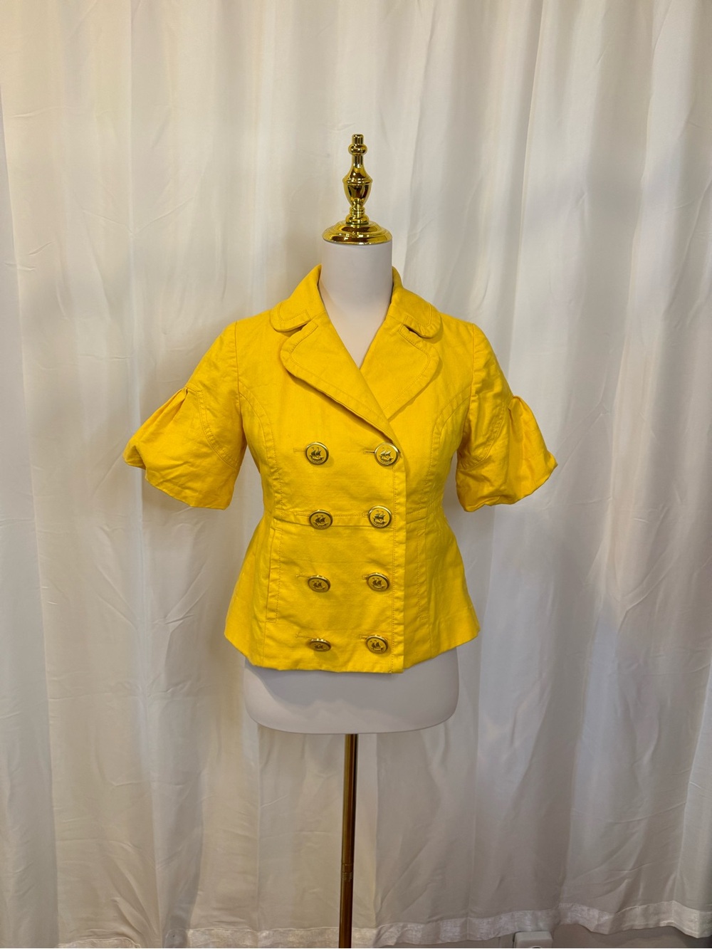 Juicy Couture Yellow Jacket with Printed Liner and Gold Chain Detail